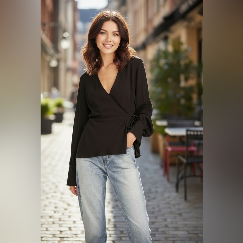 J.Crew Drapey crepe wrap top in black